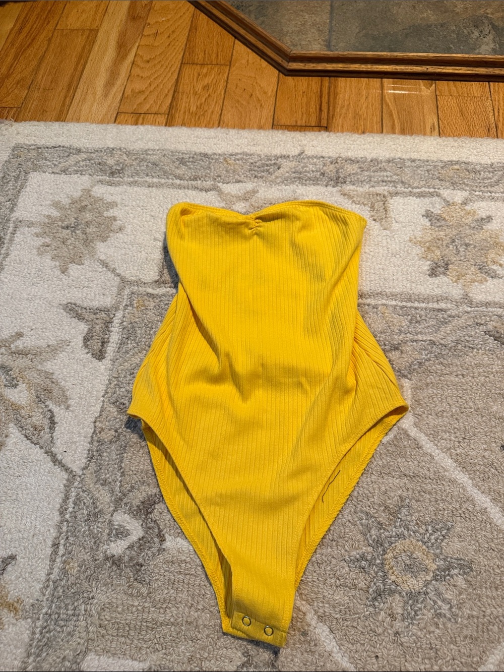 Forever 21 Bright Yellow Ribbed Strapless Bodysuit